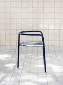 Cadeira Três Pontos Estofada - assento listrado azul