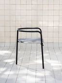 Cadeira Três Pontos Estofada - assento listrado preto